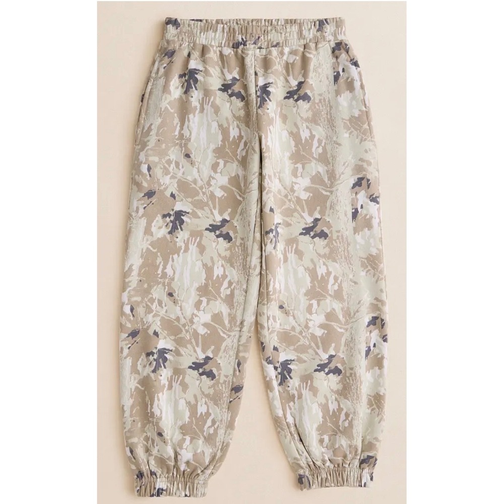 Gilded Intent Girls Camo Fleece Jogger Pants Youth Large Green Tan 100% Cotton